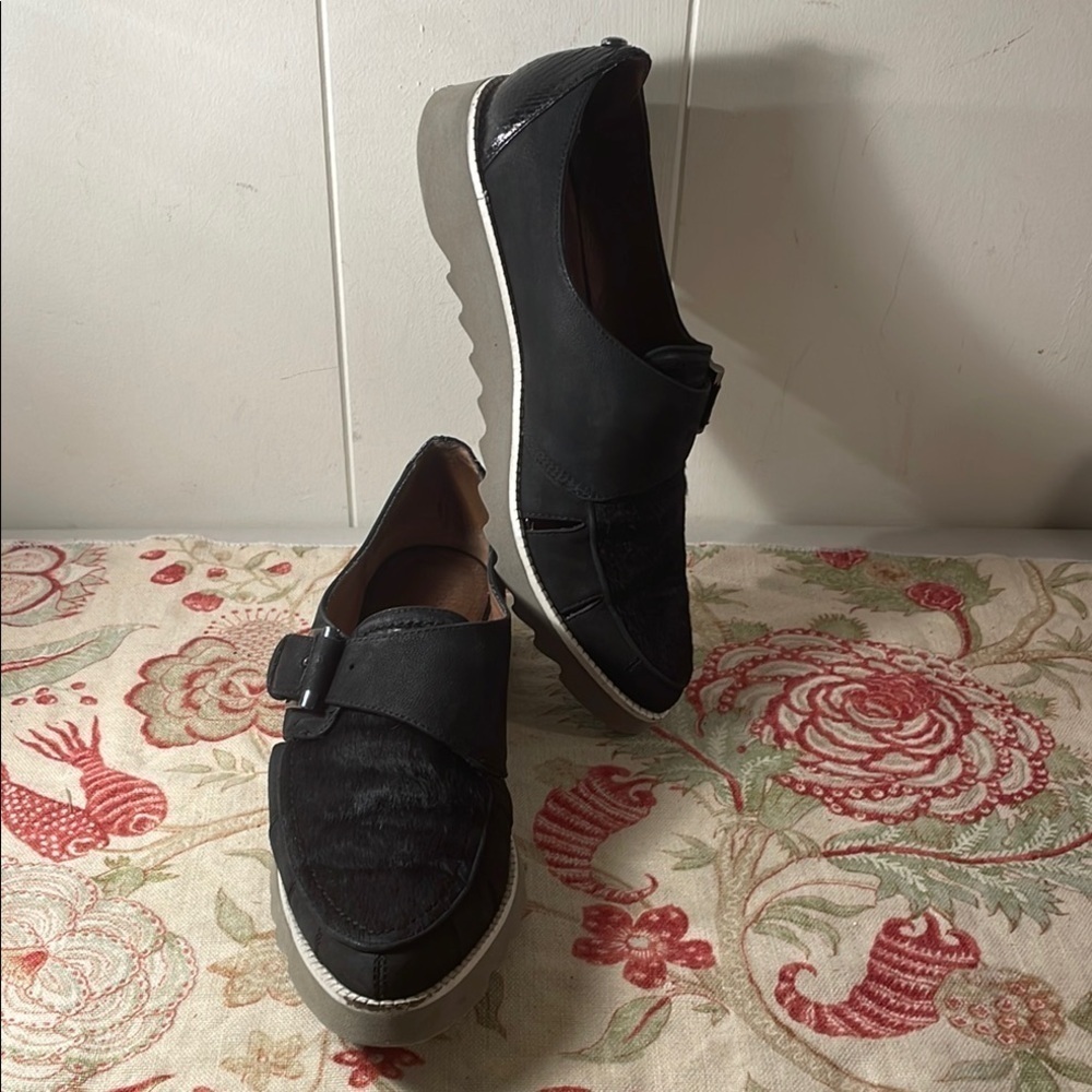 Donald J Pliner Brylee Black Animal Hair Slip-On Side Cut Out Buckle Shoes